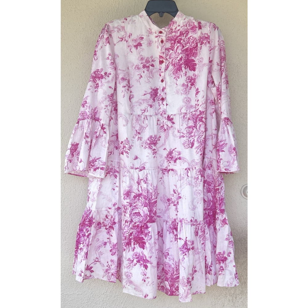 New Erdem Floral Print Long Sleeve Tiered Shirtdress Antique Print Rose Size 14